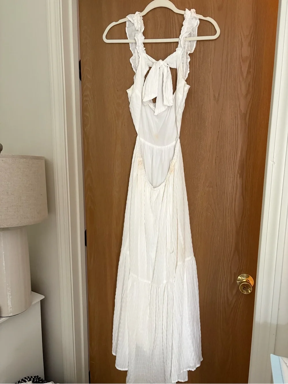 Altar'd State White Ruffle-Shoulder Maxi Dress